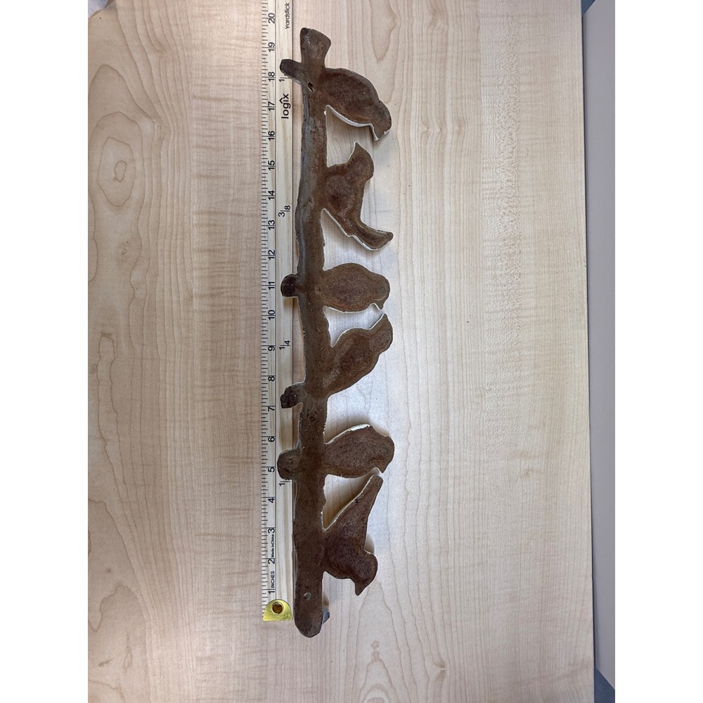 Vintage Style Cast Iron Birds on Branch Wall Hook Rack White Distressed 19 Inch - Picture 8 of 15